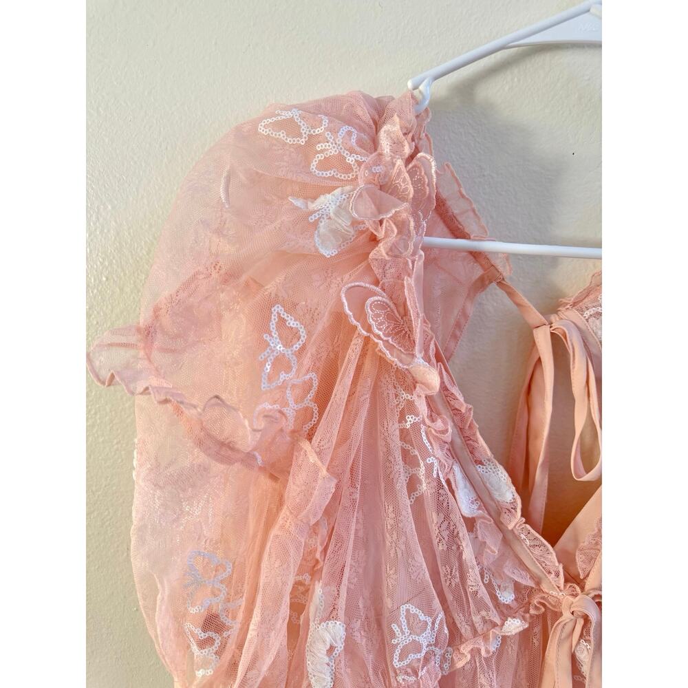 For Love & Lemons Shari Medium Peach Mini Dress Butterfly Sequin Lace NWT - Picture 8 of 16